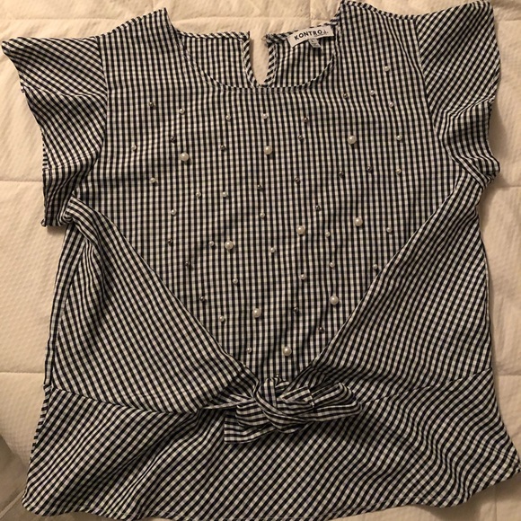 Feminine Gingham Blouse With Bling - Picture 2 of 7